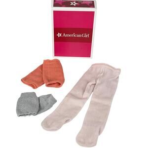 American Girl ISABELLE LEGWARMERS SET Pink Tights Coral Silver Leg Warmers BOX